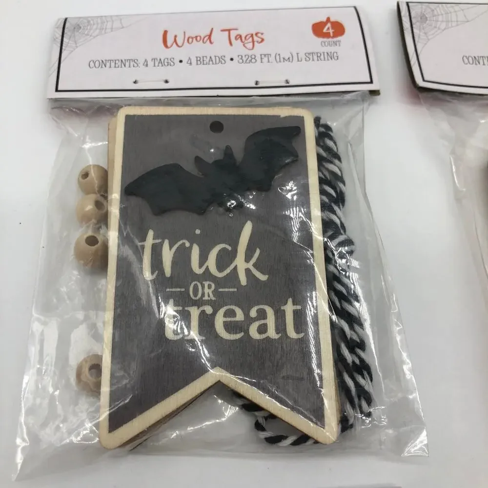 Set of 4 Target Bullseye Wood Halloween Gift Craft Tags 16 Ghost Candy Corn